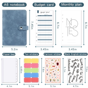 Detailed view of A6 binder accessories including budget cards and zipper pockets