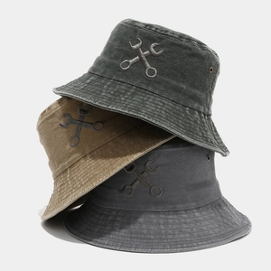 Chapeau Bob En Coton Lavé Vintage Avec Broderie Clé Style Mécanicien Protection Solaire Chapeau De Pêcheur Extérieur