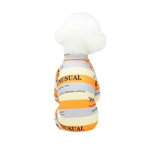 British style striped dog pajamas in orange and grey colors for small pets