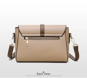 Detailed rear view of khaki soft leather crossbody bag showing functional back zipper pocket