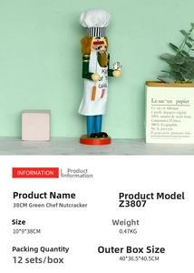 Detailed view of a 38cm wooden chef nutcracker with King of the Grill apron and hat
