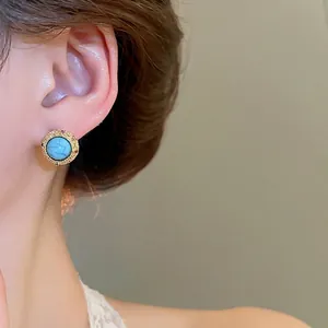 18k gold plated turquoise stud earrings with colorful zircon in vintage palace style