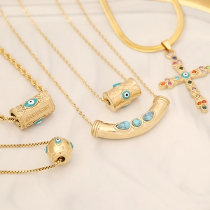 Evil Eye Stainless Steel Necklace Gold Plated Cross Energy Confidence Pendant Blue Stone Drip Oil Jewelry For Women