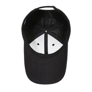 Classic black cotton baseball cap with adjustable strap and internal support structure