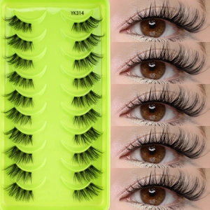 Detail view of 10 pairs cross-pattern false eyelashes with realistic eye application effect