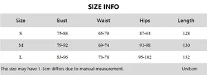 Detailed sizing chart for the off-shoulder mesh midi dress showing bust and waist measurements