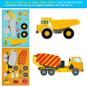 6-Pack DIY engineering truck face-change stickers for kids' creative puzzle play