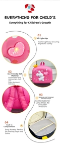 Detail of pink EVA rabbit backpack with glowing heart and breathable mesh straps