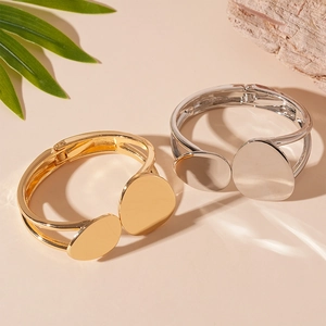 Minimalist Geometric Layered Open Cuff Bangle Alloy Irregular Pebble Disc Statement Bracelet For Women Elegant