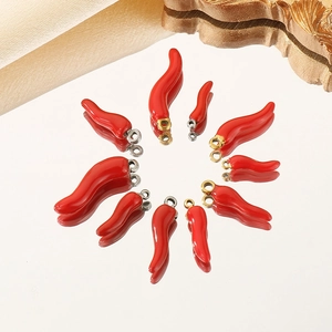 Realistic red chili charms in stainless steel with colorful drip oil finish for DIY jewelry