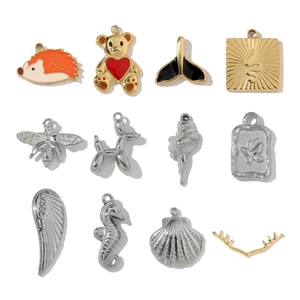 DIY Jewelry Pendants Stainless Steel Enamel Animal Hedgehog Bee Seahorse Shell Wings French Retro Style Accessories