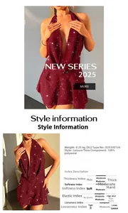 Detail view of burgundy sequin halter neck dress fabric with fine glitter texture
