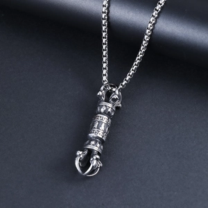 Collana vintage in acciaio inossidabile con ciondolo Vajra e mantra delle sei parole da uomo