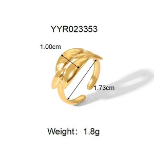 Détails de mesure de la bague feuille dorée : diamètre 1,73cm et poids de 1,8g