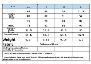 Detailed size chart for beaded vest and shorts set featuring cotton linen measurements