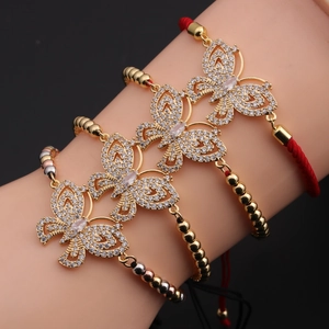 Butterfly Charm Adjustable Bracelet Copper Zircon Woven Rope Minimalist Fashion Jewelry For Women