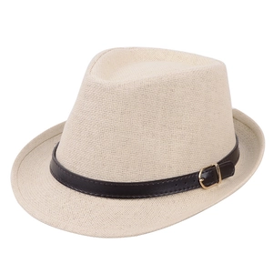 Chapeau fedora classique en paille crème pour hommes et femmes avec bande en cuir noir