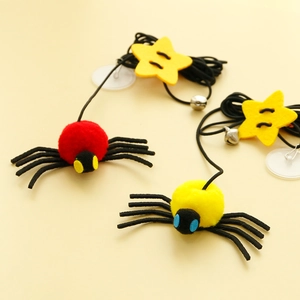 Hanging Spider Cat Toy Interactive Felt Plush Self-Playing Door Teaser With Elastic Cord Bell Star For Indoor Feline