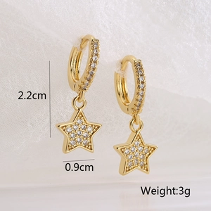 Minimalist 18K gold plated copper star hoop earrings with sparkling zircon pendants