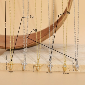 Cross and teardrop zircon pendants on 14K gold plated chains, 40cm long dainty necklaces
