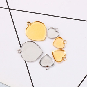 Heart Shaped Pendant Bezel Trays Stainless Steel Heart Charms Bases With Loops For Jewelry Making DIY Earring Necklace Crafts