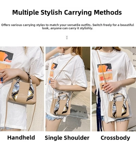 Sac à main beige motif crocodile avec foulard montrant trois styles de port différents