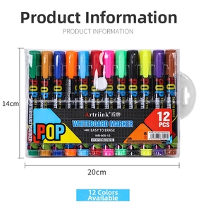 Detailed view of 12-pack assorted color whiteboard markers in transparent packaging