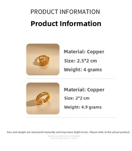 Detailed view showing sizes and specifications of the 24k gold plated flower and hammered rings