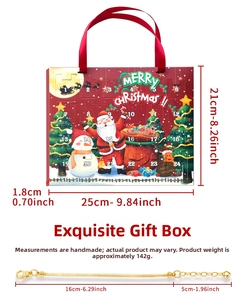 Christmas 24-day countdown advent calendar with DIY gold bracelet and red gift bag