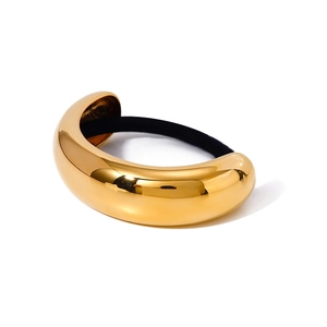 Polished gold stainless steel metal cuff hair tie for ponytail decoration