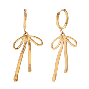Eleganti orecchini a cerchio in acciaio placcato oro 18K con design a fiocco lungo