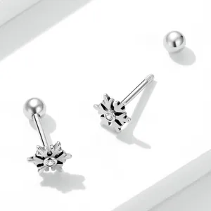 925 sterling silver snowflake stud earrings featuring a central zircon stone set in silver