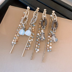 Boucles D'Oreilles Longues À Pampilles Goutte D'Eau Cristal Strass Bijoux De Luxe Vintage Avec Tige En Argent 925