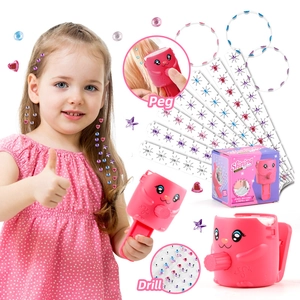 Girls DIY Hair Gem Stamper Styling Tool With Colorful Rhinestone Stickers For Hair Clothes Bags Creative Gift Toy