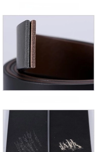 Detailed macro view of whole-cut black genuine leather belt showing dyed-through quality