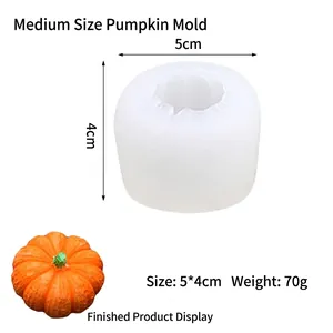 Detailed view of pumpkin silicone mold with 5x4cm dimensions and finished orange product