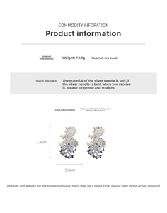 Detailed view of colorful flower bead earrings with 925 silver needle and dimensions