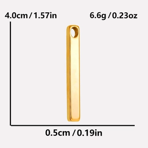 Detailed view of gold rectangle pendant showing 4.0cm length and 0.5cm width dimensions