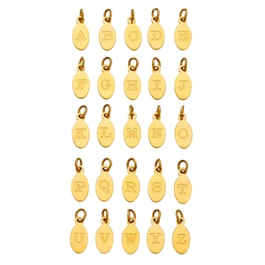 Golden oval stainless steel A-Z letter pendant charms for DIY jewelry making