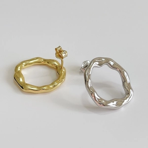 Irregular textured lava design S925 sterling silver hoop earrings in gold and silver