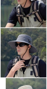 Detail of outdoor sun hat with adjustable chin strap and side mesh vents for breathability