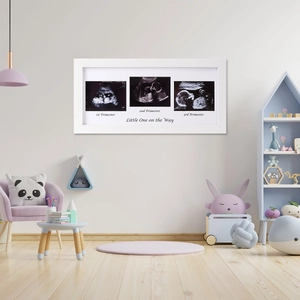 White wooden triple ultrasound photo frame for baby sonogram with warm quote