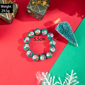 Christmas snowman bell resin bead elastic bracelet with festive red green decoration