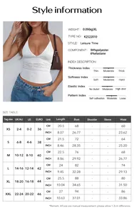 Guía de tallas detallada y composición de tela para el crop top halter Y2K
