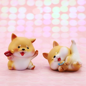 Cute Shiba Inu resin figurines with a RICH sign for car dashboard and cake decoration