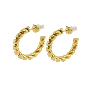 Polished 18K gold stainless steel twisted hoop earrings with croissant design