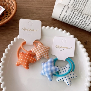 Sweet fabric star hair ties set with colorful polka dots and checkered patterns for girls