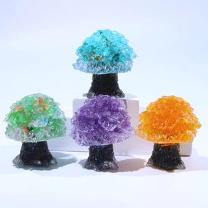 Mini Crystal Money Tree Ornament Natural Stone Chips Resin Desktop Decoration For Home Office Creative Lucky Wealth Tree