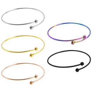 304 Stainless Steel Bangle Bracelet Open Adjustable Minimalist Double Ball End Fashion Jewelry Women Men