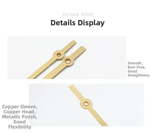 Detailed macro of golden metal clock hands with smooth finish and solid copper sleeve